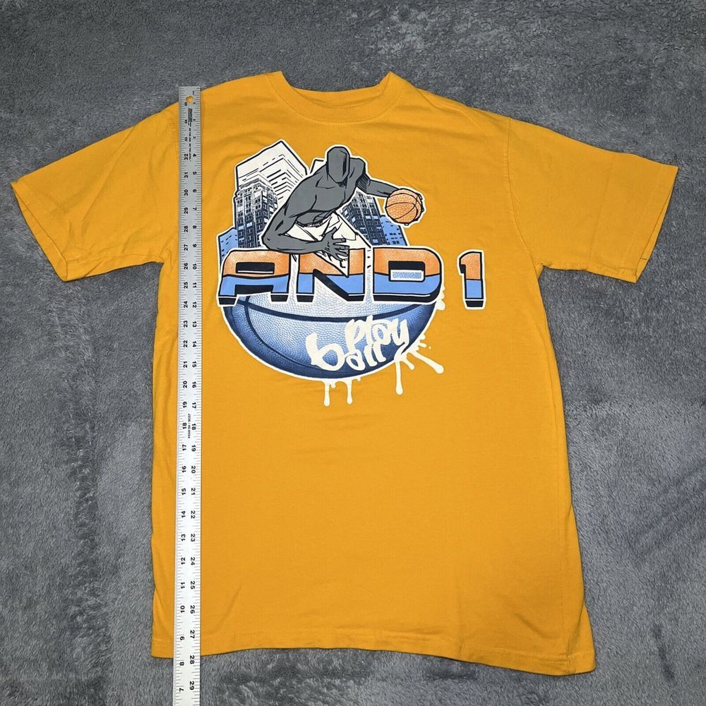 Vintage Y2K And1 T Shirt Yellow Short Sleeve Basketball Graffiti SZ XL Boys